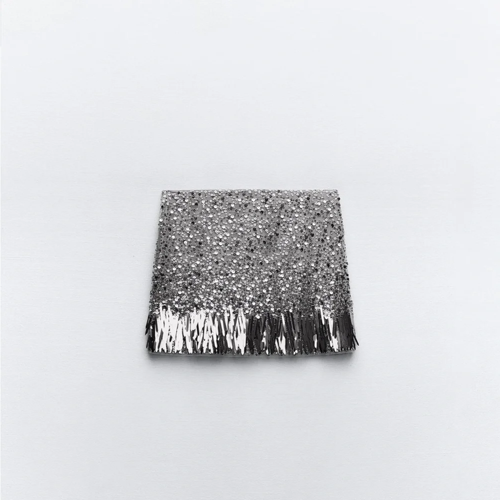 Zara limited edition sequin with fringe detail mini skirt - Picture 6 of 9